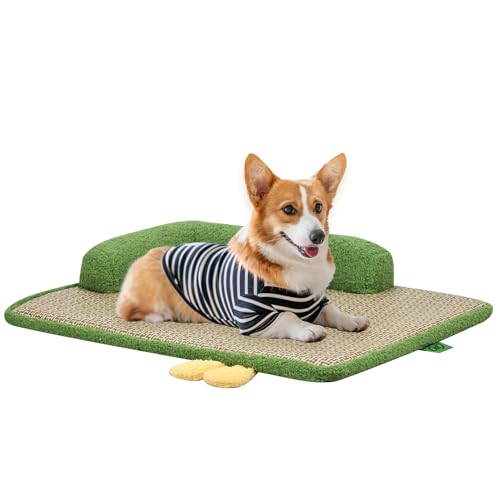 Haustierbett, Hundebett, Katzenbett, atmungsaktives Rattan, kühlendes Hunde- und Katzenbett, abnehmbarer, waschbarer Bezug, 2-seitige Nackenrolle für Unterstützung, bequemer Schlaf für kleine und Haustierbett, Hundebett, Katzenbett, atmungsaktives Rattan, kühlendes Hunde- und Katzenbett, abnehmbarer, waschbarer Bezug, 2-seitige Nackenrolle für Unterstützung, bequemer Schlaf für kleine und von PWTJ