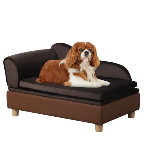Haustiersofa für Hunde und Katzen, Samtstoff, einfache Montage mit Stauraum unter dem Sitz, leicht und tragbar, inklusive waschbarem Kissen und stabilen Kunststofffüßen, für kleine/mittelgroße Haustiersofa für Hunde und Katzen, Samtstoff, einfache Montage mit Stauraum unter dem Sitz, leicht und tragbar, inklusive waschbarem Kissen und stabilen Kunststofffüßen, für kleine/mittelgroße von PWTJ