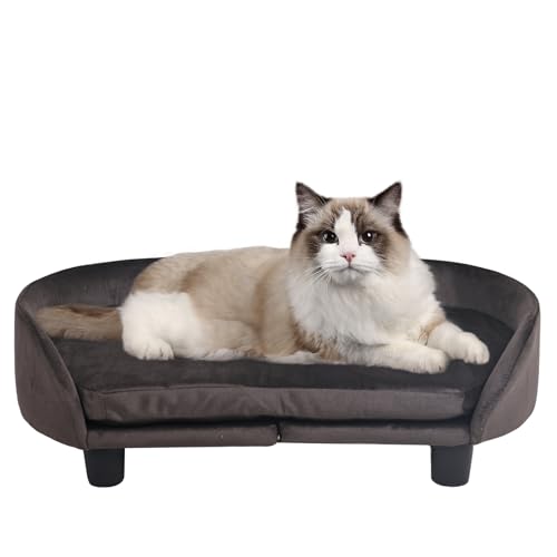 Haustiersofa für Hunde und Katzen, weicher Samtstoff, einfache Montage, leicht und tragbar, inklusive waschbarem Kissen und strapazierfähigen schwarzen Kunststofffüßen, für kleine/mittelgroße Haustiersofa für Hunde und Katzen, weicher Samtstoff, einfache Montage, leicht und tragbar, inklusive waschbarem Kissen und strapazierfähigen schwarzen Kunststofffüßen, für kleine/mittelgroße von PWTJ