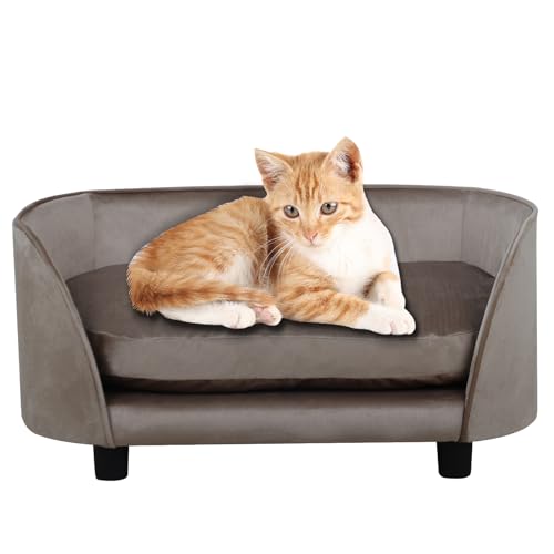 Hundesofas und Stühle für kleine Haustiere/Hundebetten mit Samtstoff/Haustier-Sofabett mit bequemem, waschbarem Kissen/Hundesofa für mittelgroße Hunde (braun) von PWTJ