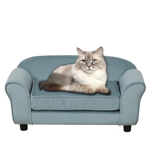 PWTJ Hundesofas und Stühle für kleine Rassen / Katzensofa mit weichem Samtstoff/Holzrahmen, Haustier-Sofa für Katze/Hund, Couch mit waschbarem Kissen für kleine Hunde (grün) von PWTJ