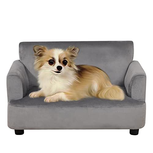 Sofas und Stühle für Hunde, Haustier-Sofabett mit Holzrahmen, Katzenbett mit Samtstoff, Katzensofa für Kleintiere (grau) von PWTJ