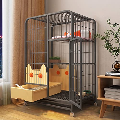 Kleintierkäfig, Käfig für Haustiere, Katzenkäfig, Laufstall for Frettchen, leicht zu reinigen, schwarz, for drinnen und draußen, Katzen/Frettchen/Meerschweinchen/Kaninchen(Black,78*55*108cm) von PXAMORTEL