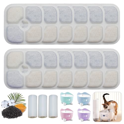 PXBSNB 12 Stück Katzenbrunnen Filter mit 3 Schläuche, Filter für Katzenbrunnen mit Harz Aktivkohle DREI Layer Filtrations System, Trinkbrunnen Filter Kompatibel Pixi 2L/2.5L Trinkbrunnen von PXBSNB