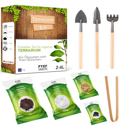 Flaschengarten Komplettset zum Schaffen EIN Ökosystem im Glas - Terrarium Starter Kit zum Anlegen EIN Biotop im Glas - Terrarium Glas mit Garten Werkzeug, Moos, Erde, Steinen (Kit ohne Flasche, XL) von PYEF CRAFTS