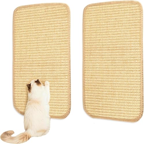 PYserne 2 Stück Sisal Kratzmatte für Kaninchen, 50×25cm Selbsthaftender Hanfmatten für Nager Haustierkäfig Bettwäsche Natürliches Kaninchen Krallen Zahnpflege für Kauen Nisten und Schlafen von PYserne