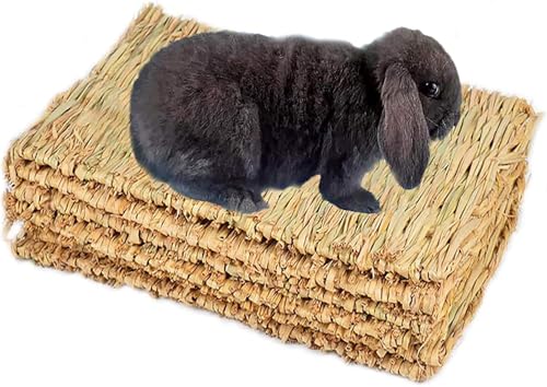 PYserne 5 Stück Grasmatte für Kaninchen Natürliche Gewebte Bettmatte für Kleintiere Häschengras Matte Kaninchen für Hamster, Papageien Meerschweinchen von PYserne