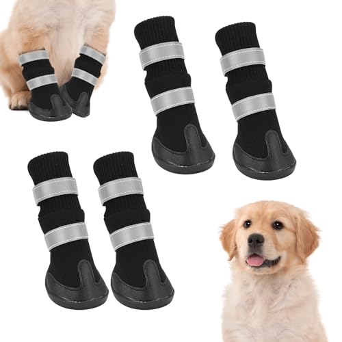 PZJFH 4er-Pack Hundeschuhe, Pfotenschutz Outdoor für Hunde, Winterschuhe Mit Rutschfesten Sohlen und Reflektierenden Riemen für Kleine, Mittlere und Große Hunde von PZJFH