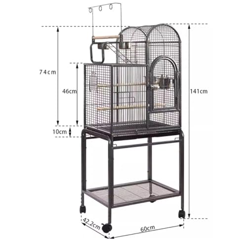 Vogelkäfig 55,5 Zoll-Vogelkäfig mit rollenden Ständern, Sitzstangen, Futternäpfen for kleine Vögel(Black) von PZOFERLIN