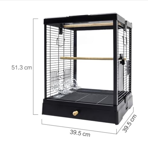 Vogelkäfig BirdCarrier Flugkäfig aus Metall und Kunststoff mit Tablett for kleine und mittelgroße Heimvögel(Black) von PZOFERLIN