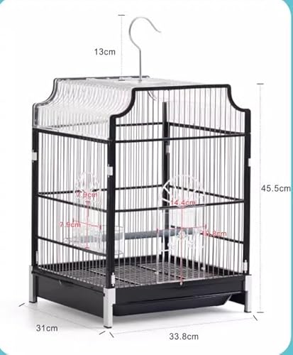 Vogelkäfig Vogelkäfig mit Haken und Spielständer aus Metall und Kunststoff for Wellensittiche, Wellensittiche, Unzertrennliche, Papageien, Nymphensittiche, kleine Heimvögel(Black) von PZOFERLIN