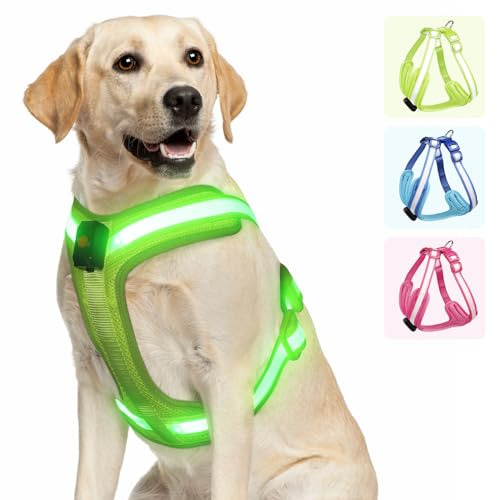 PZRLit Leuchtendes Hundegeschirr – LED-Hundegeschirr, wiederaufladbar, kein Würgen, beleuchtet, leuchtet im Dunkeln, wasserdicht, für mittelgroße und große Hunde, für Camping, Nacht, Sicherheit, von PZRLit