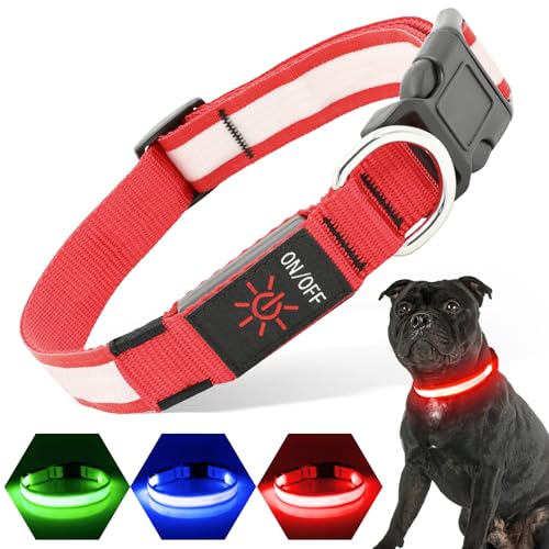 PZRLit Leuchthalsband Hund USB Aufladbar, LED Halsband für Klein Mittel große Hunde, Voll einstellbar & Hell Sicherheit Hundeleuchthalsbänder Beim Laufen in der Nacht (Groß, Rot) von PZRLit