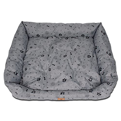 PaLulli Animal Hundebett Hundestall Abnehmbares Kissen Wasserdicht Maschinenwaschbar Weiches Polyester Haustierfreundlich Sehr langlebig 115x85x18cm Grau mit Hundepfoten von PaLulli