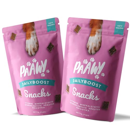 Paawy DailyBoost Snacks - Vitamin-B Komplex für Hunde - 29 Vitamine, Mineralien & Kräuter - Multivitamin für Hunde - Vitamin B1, B2, B3, B5, B6, B7, B9, B12 - Mit Prebiotika, Glucosamin & Chondroitin von Paawy