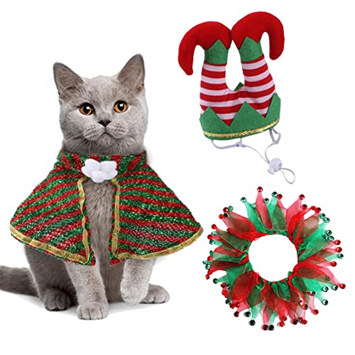 2 Stück Weihnachtsverkleidung für Katzen, 3-teilig, Plüsch, für Haustiere, niedliches Kostüm | verstellbarer Clownhut, niedliches Kostü mit Clown-Kragen, Anziehkostüme Pacienjo von Pacienjo