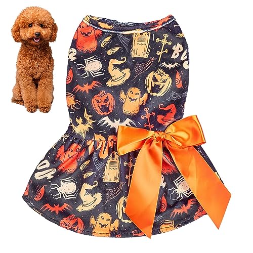 Halloween Urlaubskleid für Haustiere | Lustige Haustierröcke mit Kürbis-Geisterskelett | Lustige Halloween-Kleidung für Haustiere inkl. Pacienjo von Pacienjo