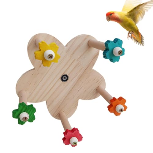 Ständer für Papageien – Spielzeug auf rundem Fuß aus Naturholz mit Rad für Papageien, Spielzeug für Vögel im Käfig für Nymphensitten, Hühner, Hamster, Rennmäuse, Wellensittiche, Pacienjo von Pacienjo
