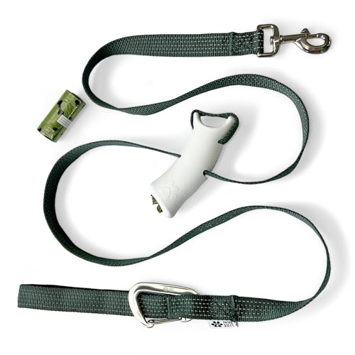 Hundeleine mit Schnellkontrolle, verstellbare T-Griff-Verkehrsleine mit reflektierendem Design, 6-in-1 freihändig, Kotbeutelhalter, robuster Nylon- und Aluminium-Karabiner (immergrün) von Pacific North Pets