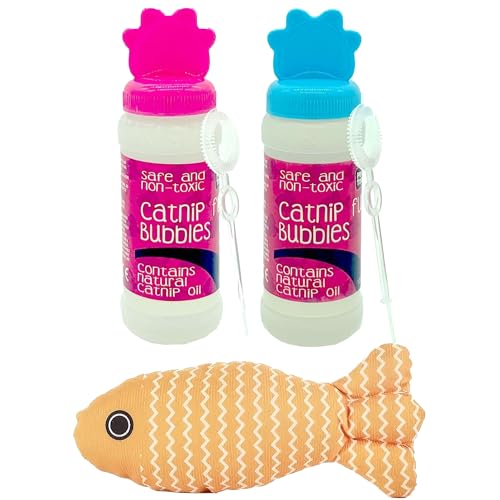 Pet Touch Katzenminze Blasen für Katzen - 2 x 120 ml Flaschen mit natürlichem Katzenminze-Öl (Blau & Rosa, 240 ml) + Bissfestes Katzenspielzeug - Katzenminze Blasen für Katzen & Kätzchen von PackPioneer