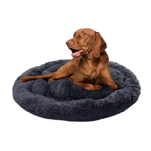 Paco Home Hundebett Katzenbett Flauschig Hundekissen Hundesofa Donut Hundedecke Hund Katze Hundekörbchen Katzenkorb, Farbe:Anthrazit, Größe:Ø120 cm von Paco Home