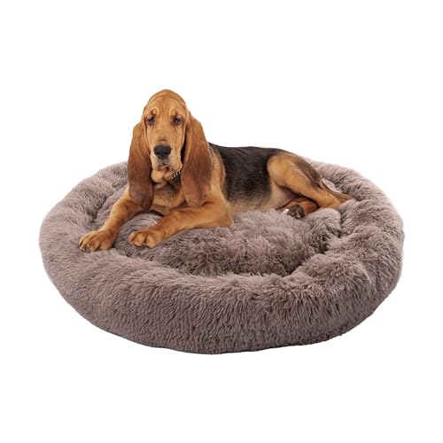 Paco Home Hundebett Katzenbett Flauschig Hundekissen Hundesofa Donut Hundedecke Hund Katze Hundekörbchen Katzenkorb, Farbe:Beige, Größe:Ø100 cm von Paco Home