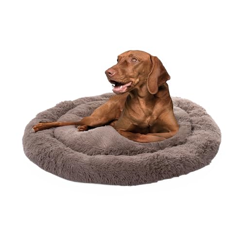 Paco Home Hundebett Katzenbett Flauschig Hundekissen Hundesofa Donut Hundedecke Hund Katze Hundekörbchen Katzenkorb, Farbe:Beige, Größe:Ø120 cm von Paco Home