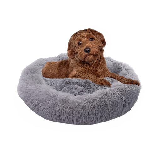 Paco Home Hundebett Katzenbett Flauschig Hundekissen Hundesofa Donut Hundedecke Hund Katze Hundekörbchen Katzenkorb, Farbe:Grau, Größe:Ø80 cm von Paco Home