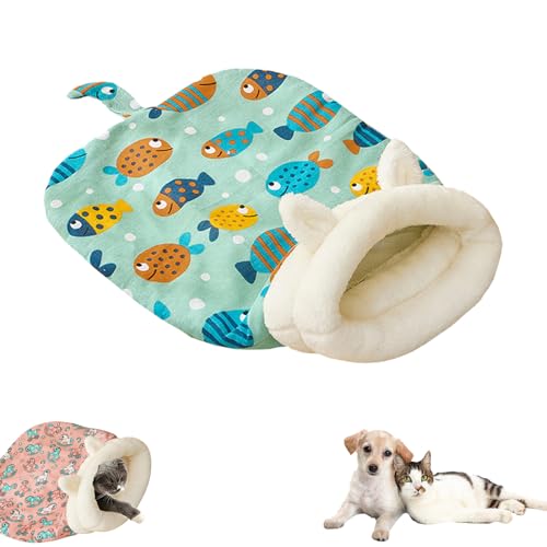 Cat Sleeping Bag for Indoor Cats, Cat Nest Bed, Soft Plush Snuggle Sack, 360° All-Around Warmth & Large Pocket (Green) von PacuM