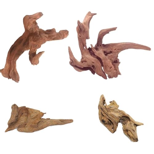 PacuM 4 Stück Wurzel Aquarium Holz Natürliches Treibholz Aquarium Wurzel Echtholz Natürliche Form Treibholz Deko Dreidimensionale Landschaft für Fische Garnelen Schildkröten Chamäleons von PacuM