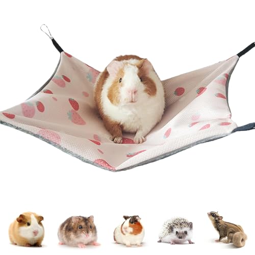 PacuM Meerschweinchen Hängematte Meerschweinchen Zubehoer Eisseide 34 x 34CM Ratten Zubehör Verstellbar Ratten Zubehör für Käfig Doppelseitiges Hamster Sommerhängematte für Hamster Chinchilla (Rosa) von PacuM
