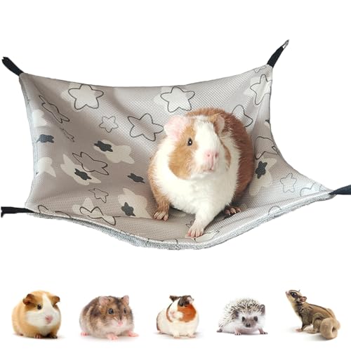PacuM Meerschweinchen Hängematte Meerschweinchen Zubehoer Eisseide 34 x 34CM Ratten Zubehör Verstellbar Ratten Zubehör für Käfig Doppelseitiges Hamster Sommerhängematte für Hamster Chinchilla (Grau) von PacuM