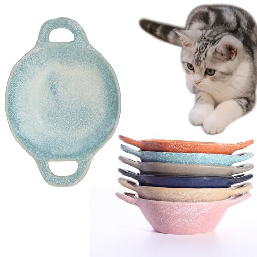 Keramik-Katzennapf für Futter und Wasser, 21,6 cm Hundenäpfe, 200 ml, Keramik-Katzenfutterschale, Schnurrhaar, Müdigkeit, Haustier-Wassernäpfe mit Griff, perfekt für Indoor-Katzen (blau) von Padolitlay