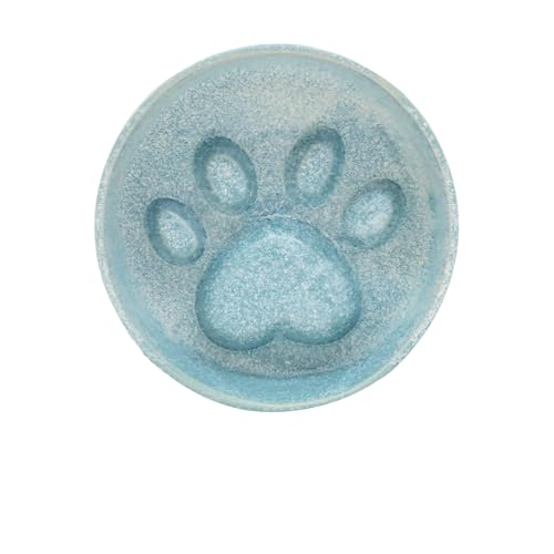 Padolitlay Keramik Slow Feeder Bowl 17.0x14.5cm Erhöhtes Design mit Pfotenmuster für Katzen und kleine Hunde (Blau) von Padolitlay