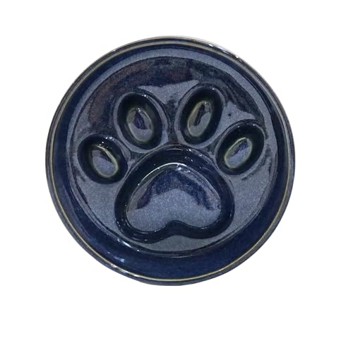 Padolitlay Keramik Slow Feeder Bowl 17.0x14.5cm Erhöhtes Design mit Pfotenmuster für Katzen und kleine Hunde (Dunkelblau) von Padolitlay