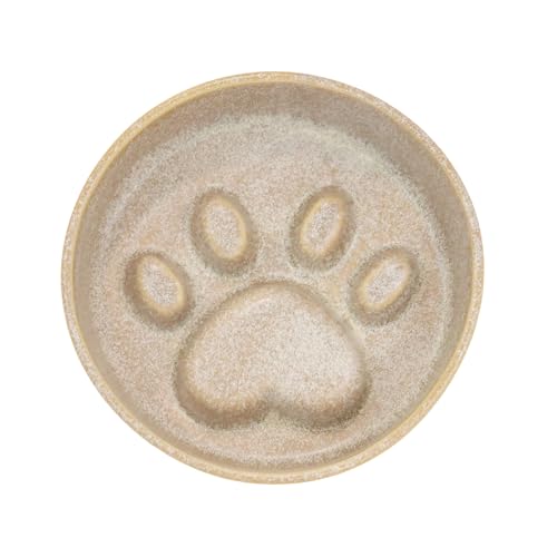 Padolitlay Keramik Slow Feeder Bowl 17.0x14.5cm Erhöhtes Design mit Pfotenmuster für Katzen und kleine Hunde (Khaki) von Padolitlay
