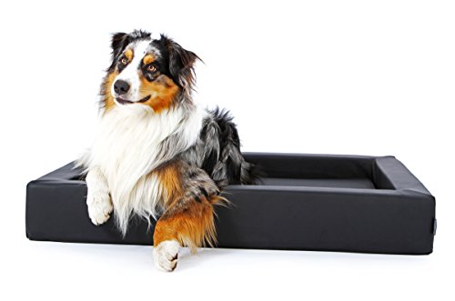 PadsForAll Hundekorb, Hundebett, Kunstleder in Schwarz, auch orthopädisch, herausnehmbares Innenkissen von PadsForAll