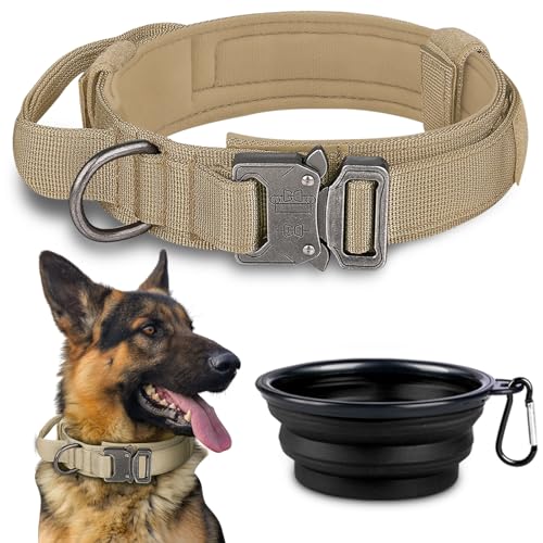 Hundehalsband, taktisches Hundehalsband, verstellbares Militär-Training, Nylon-Hundehalsband mit Kontrollgriff und Schwermetallschnalle für mittelgroße und große Hunde von Paercute