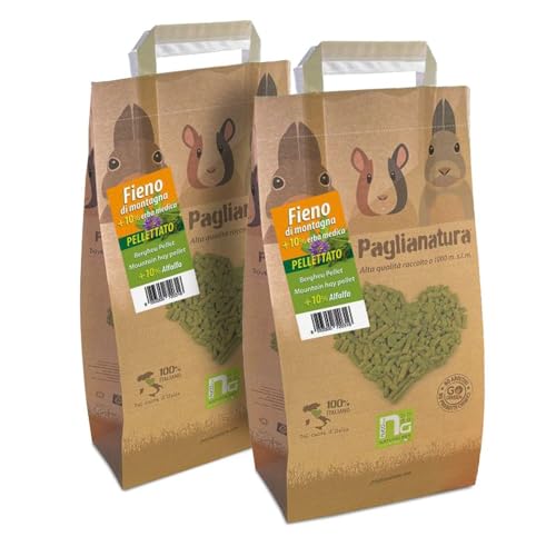 2-teiliges Set — Heupellet 3 kg mit 10% Luzerne — Natürliches und ballaststoffreiches Futter für Kaninchen und Nagetiere, zusätzliche Ernährung mit Calcium und Protein von Paglianatura