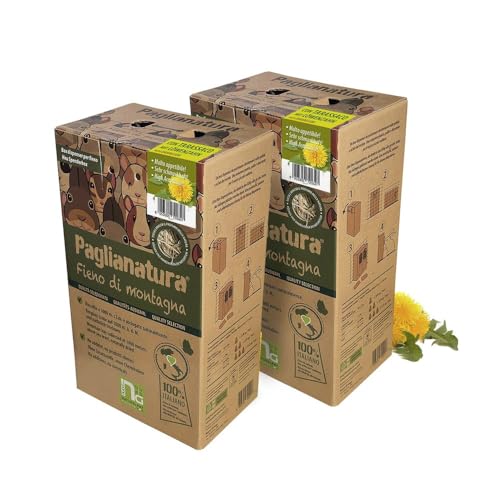 2-teiliges Set — Stroh-Bergheuspender mit Löwenzahn | 100% natürlich, reich an Ballaststoffen | Futter für Kaninchen, Nagetiere und Kleintiere | Gesunde und ausgewogene Ernährung von Paglianatura
