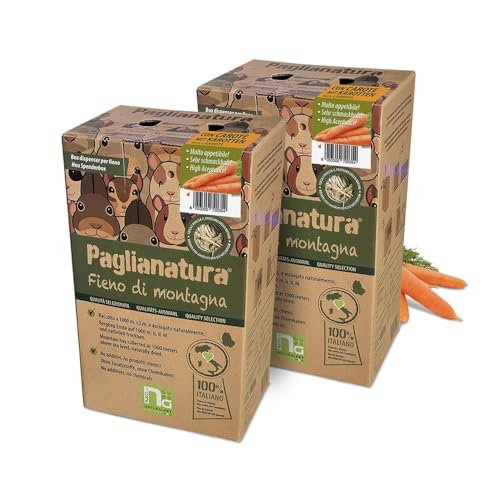 2-teiliges Set — Stroh Mountain Heu Spender 600 g mit natürlichen Karotten — Zubehör für Kaninchen, Nagetiere und Kleintiere | Gesundes und ökologisches Essen von Paglianatura