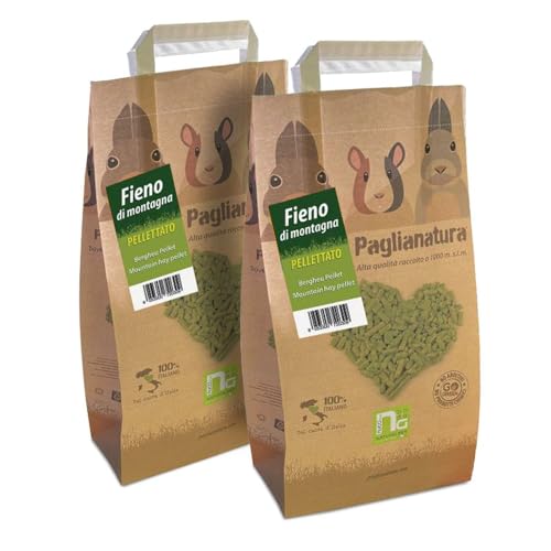 2-teiliges Set — Strohheupellet 3 kg — Kompaktfutter für Kaninchen und Nagetiere, reich an Ballaststoffen und gesund für die Verdauung von Paglianatura