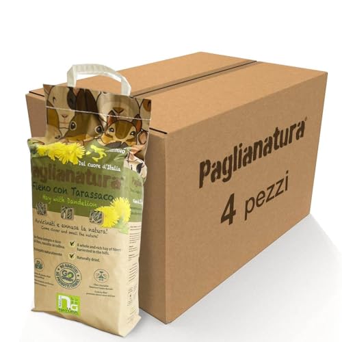 4-teiliges Set — Natürliches Heu mit Löwenzahn 1300g — ballaststoffreiches Futter für Kaninchen, Nagetiere und Kleintiere von Paglianatura