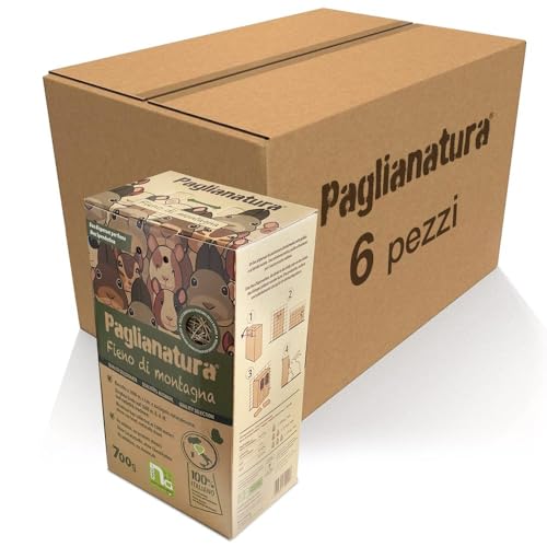 6-teiliges Set — Bergheuspender 600 g | Natürliches Heu für Nagetiere und Kaninchen | Frisch und reich an Ballaststoffen von Paglianatura