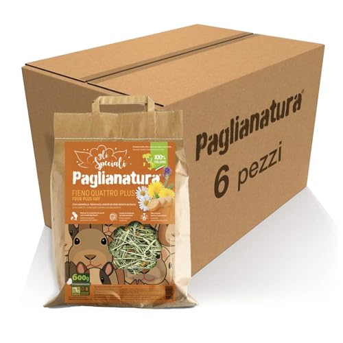 6-teiliges Set — Hay Straw 4 Plus 600 gr. — Natürliches und gesundes Futter für Kaninchen, Nagetiere und Kleintiere | Reich an essentiellen Ballaststoffen von Paglianatura