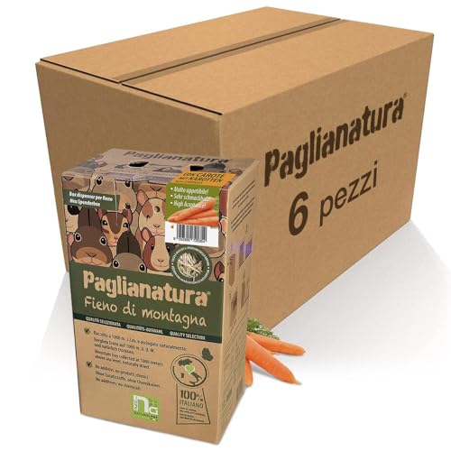 6-teiliges Set — Stroh Mountain Heu Spender 600 g mit natürlichen Karotten — Zubehör für Kaninchen, Nagetiere und Kleintiere | Gesundes und ökologisches Essen von Paglianatura