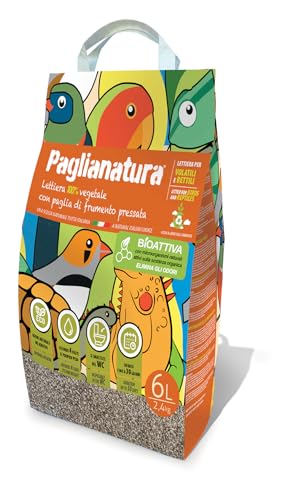 Natürliche Bioaktive Einstreu für Vögel und Reptilien, 2,4 kg (6 Liter), hervorragende Saugfähigkeit, ideal zum Wohlbefinden von Vögeln und Reptilien, 100 % natürlich und sicher von Paglianatura