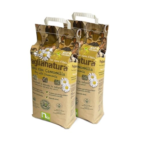 Paglianatura Set mit 2 Beuteln Heu Natur 1300 g + Kamille – Futter für Kaninchen, Nager und Kleintiere von Paglianatura