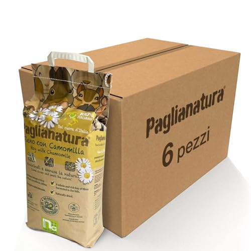 Set mit 6 Beuteln Heu Natur 1300 g + Kamille – Futter für Kaninchen, Meerschweinchen und Nager – reich an Ballaststoffen, beruhigend und verdauungsfördernd von Paglianatura