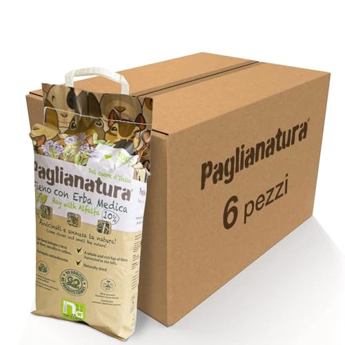 Set mit 6 Beuteln Heu Natur 1300 g mit Alfalfa – ballaststoffreiches Futter für Kaninchen, Meerschweinchen und Nager – 100% natürlich Set mit 6 Beuteln Heu Natur 1300 g mit Alfalfa – ballaststoffreiches Futter für Kaninchen, Meerschweinchen und Nager – 100% natürlich von Paglianatura